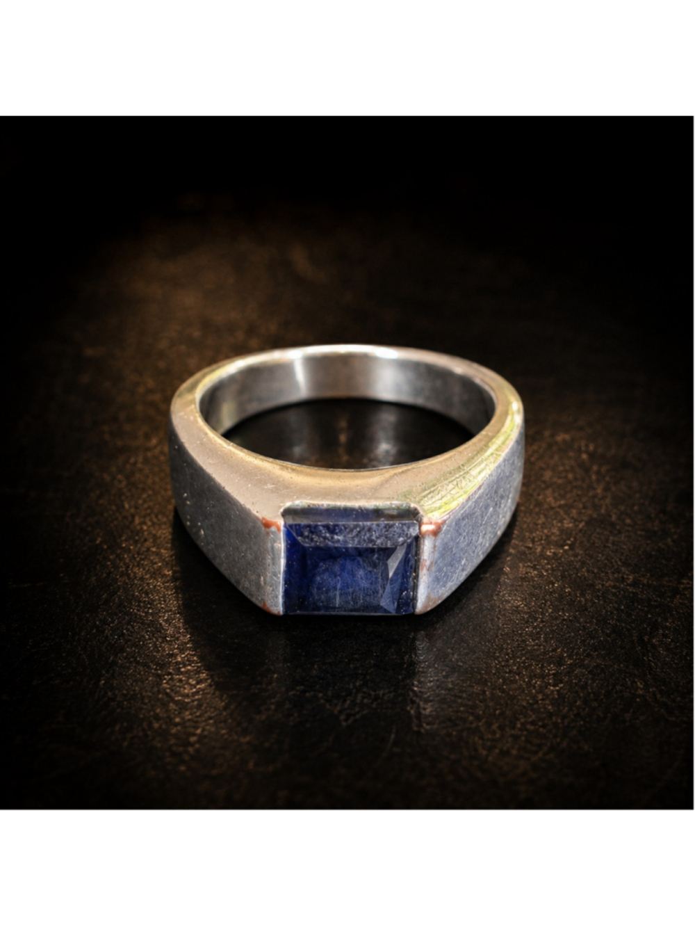 Vintage EGC Modernist Silv-Tone Ring with Synthetic Sapphire Blue Stone